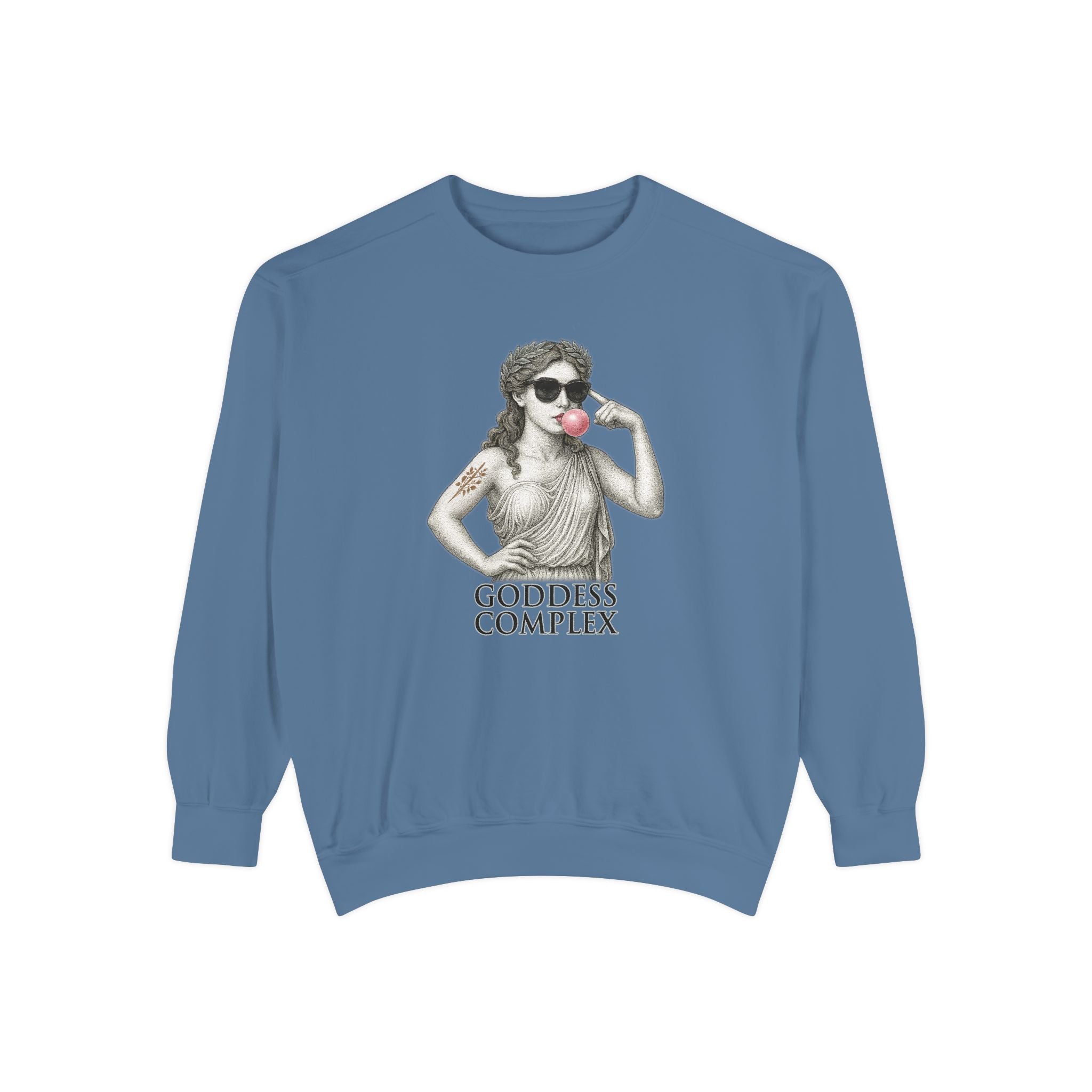 Goddess Complex Crewneck in Blue Jean— frost realm echo