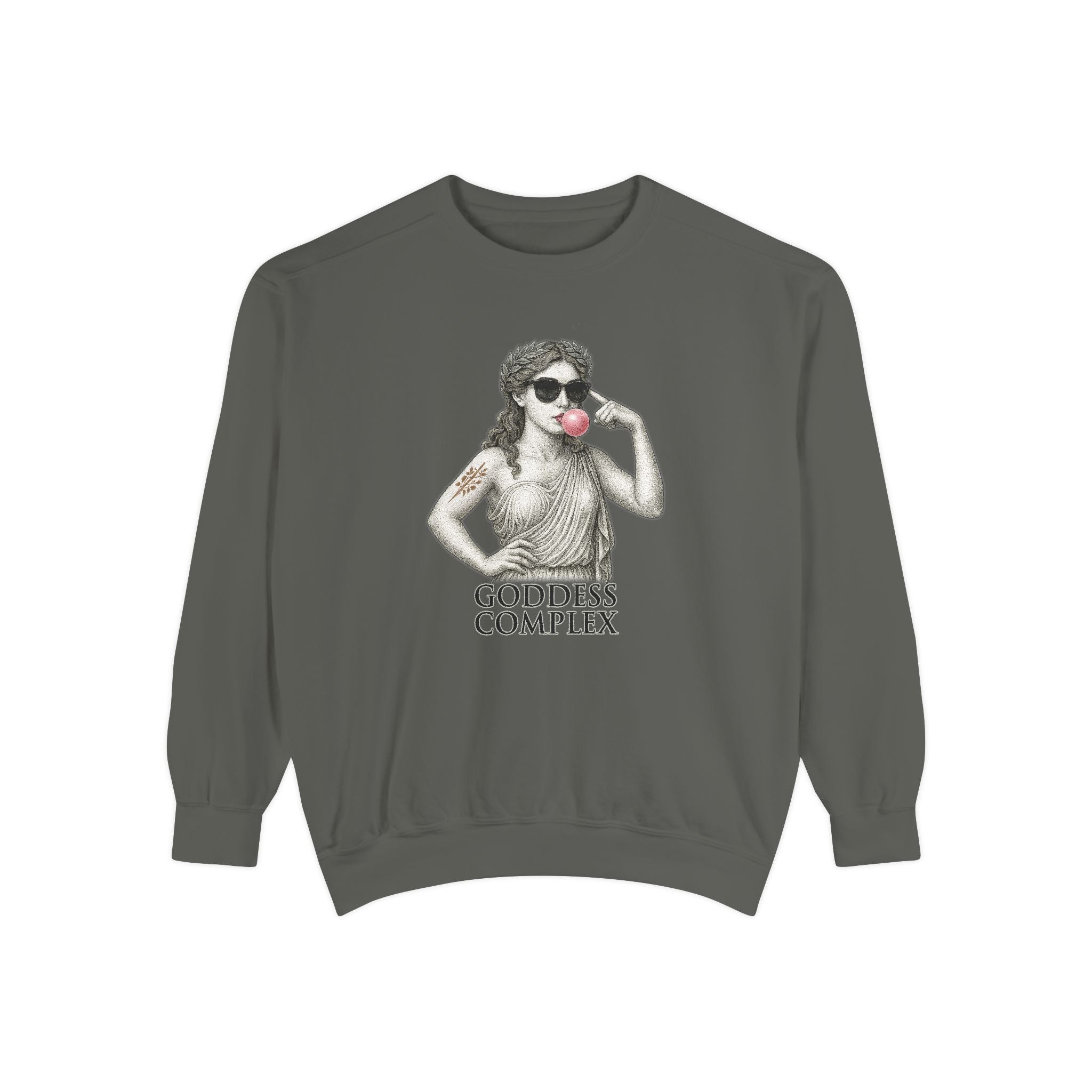 Goddess Complex Crewneck in Pepper — mythic neutrality